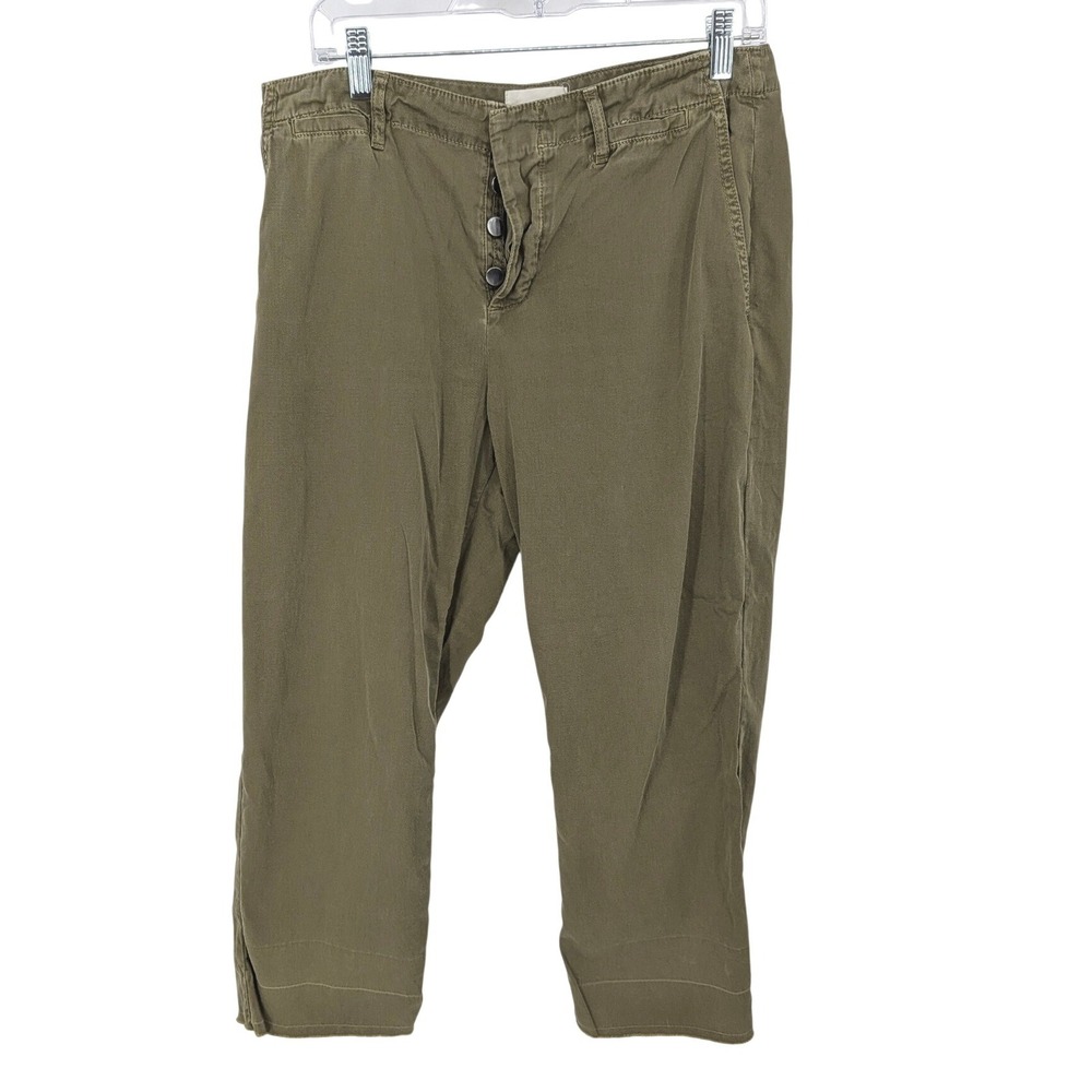 FRAME Le Tomboy Trouser Women 29 Green Washed Moss Cotton Button Fly Cropped
